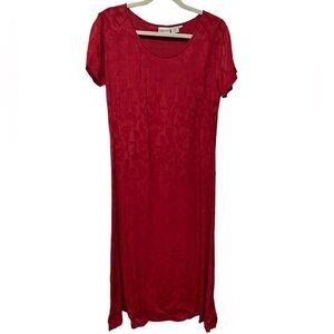 Vintage Patterned Red Short Sleeve Maxi Dress 90’s Semi Formal Date Styleworks